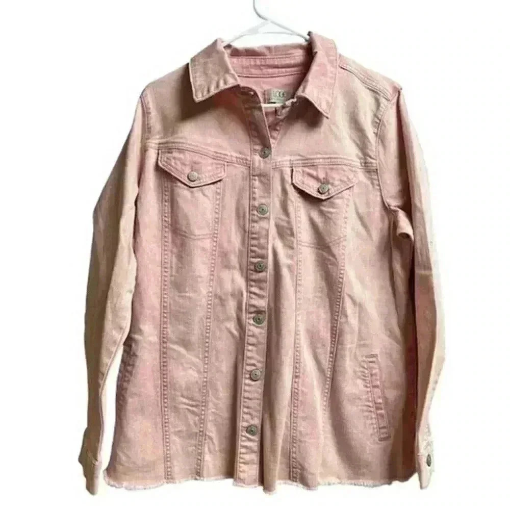 LOGO by Lori‎ Goldstein Denim Jacket Washed Out Light Pink Size 12
